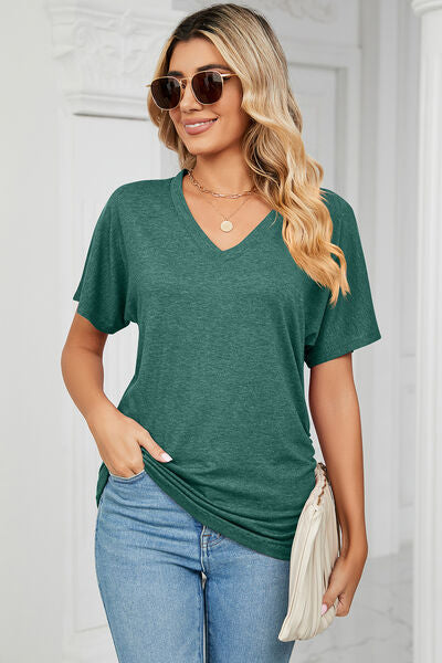 Ruched V-Neck Short Sleeve T-Shirt