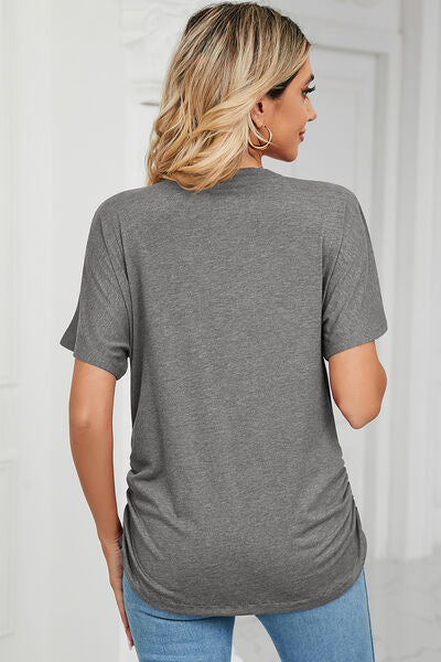 Ruched V-Neck Short Sleeve T-Shirt